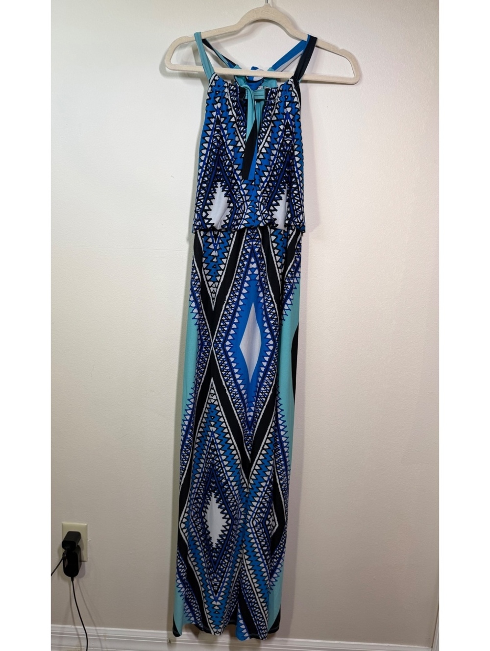 Soho Apparel Blue Geometric Pattern Maxi Dress Size L
